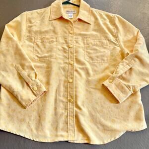 Vintage Yellow Polka Dot Button Down Shirt Draper's & Damon's Size PL